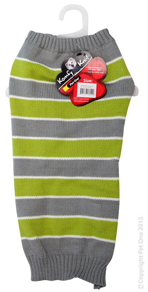 Dog Coat Komfyknit Jumper Striped 25cm Grey Green