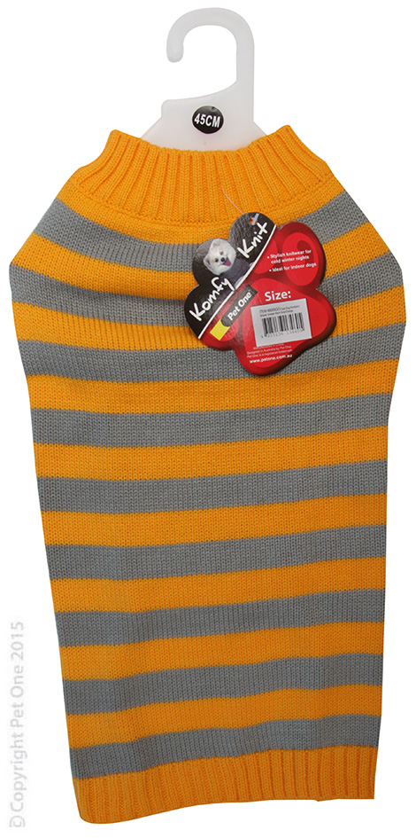 Dog Coat Komfyknit Jumper Striped 45cm Grey Orange