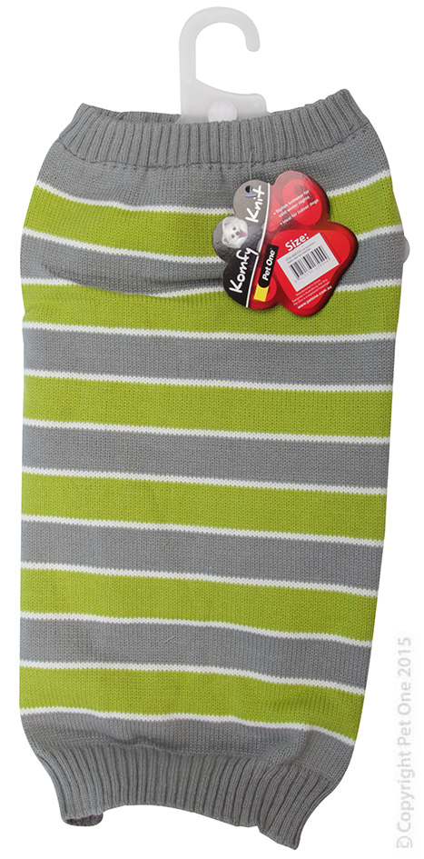 Dog Coat Komfyknit Jumper Striped 55cm Grey Green