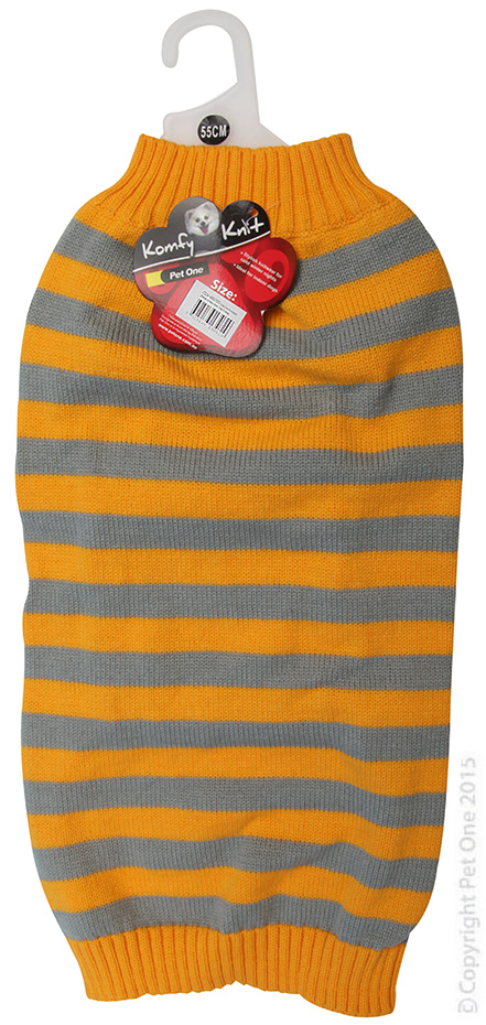 Dog Coat Komfyknit Jumper Striped 55cm Grey Orange