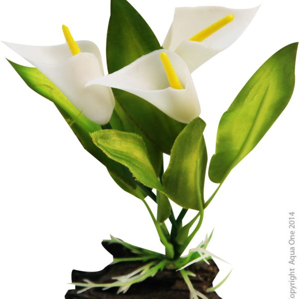 Plastic Plant Calla Lily W Log Base Sm