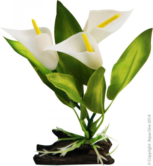 Plastic Plant Calla Lily W Log Base Sm