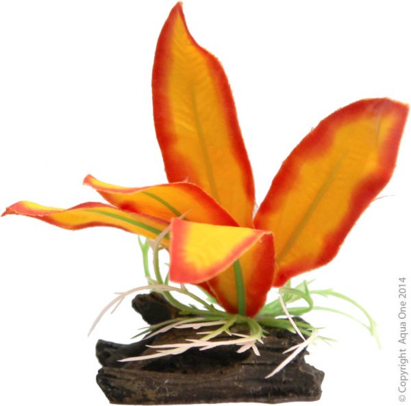 Plastic Plant Orange Sword W Log Base Sm