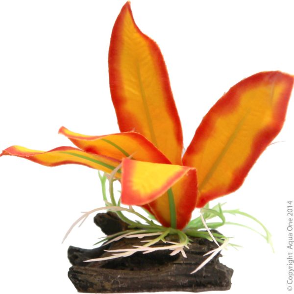Plastic Plant Orange Sword W Log Base Sm