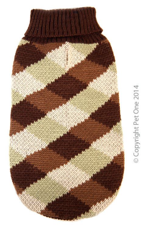 Dog Coat Komfyknit Jumper Check 20cm Brown Green