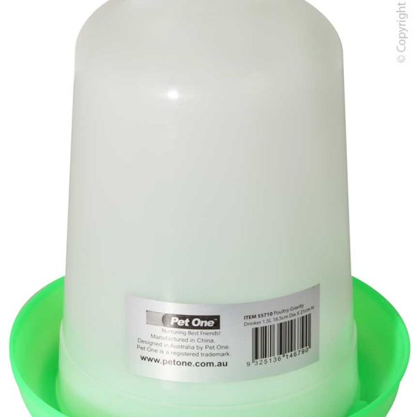 Poultry Gravity Drinker 1.5L 16.5cm Dia X 21cm H