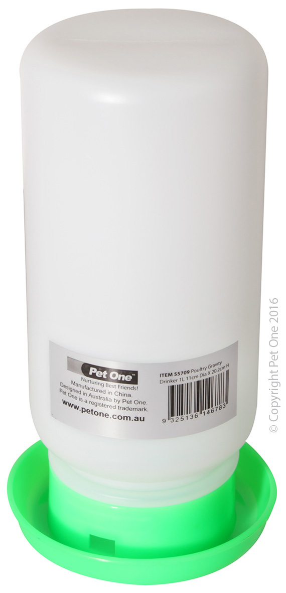 Poultry Gravity Drinker 1L 11cm Dia X 20.2cm H