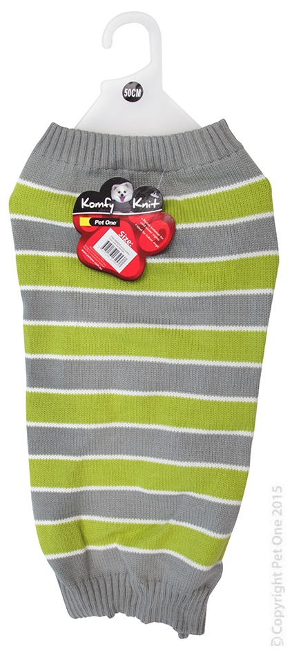 Dog Coat Komfyknit Jumper Striped 50cm Grey Green