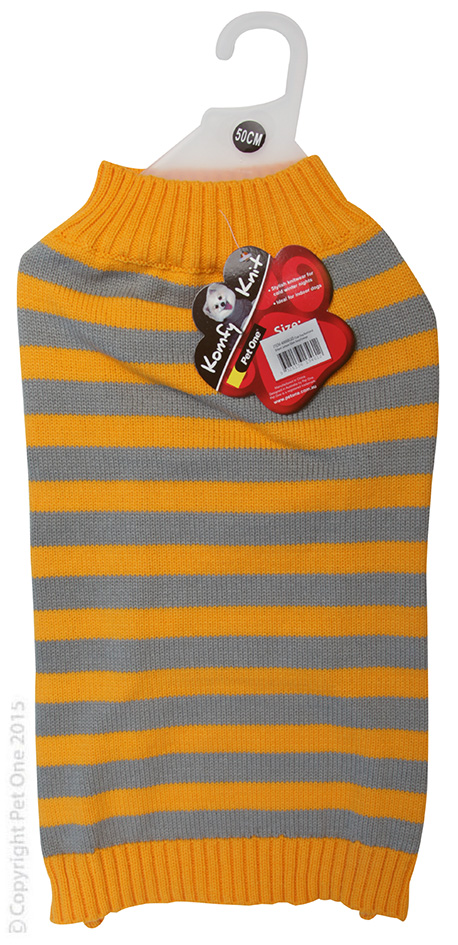 Dog Coat Komfyknit Jumper Striped 50cm Grey Orange
