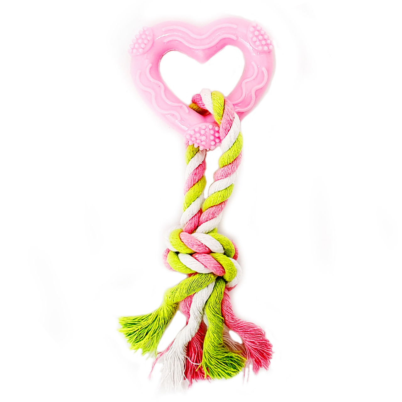 Dog Puppy Toy Rope Tug 20cm w TPR Ring or Heart 4 Asstd