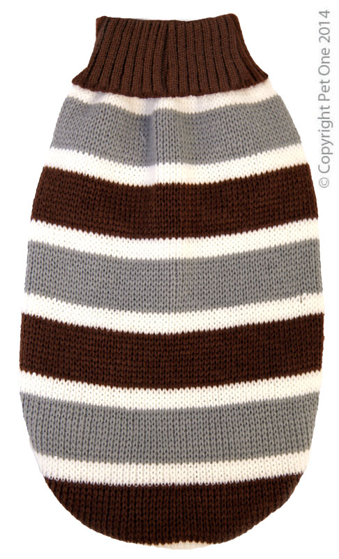 Dog Coat Komfyknit Jumper Striped 30cm Brown Grey