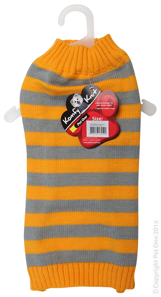 Dog Coat Komfyknit Jumper Striped 40cm Grey Orange