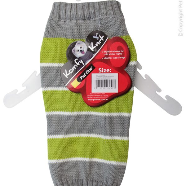 Dog Coat Komfyknit Jumper Striped 20cm Grey Green