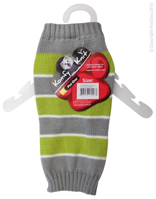 Dog Coat Komfyknit Jumper Striped 20cm Grey Green