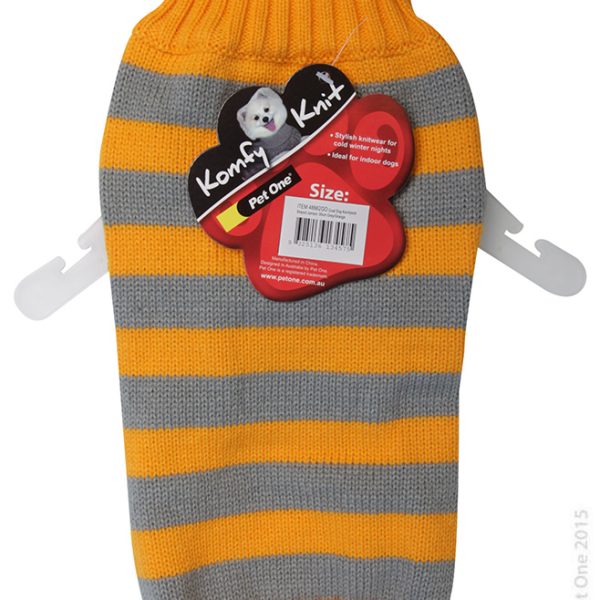 Dog Coat Komfyknit Jumper Striped 30cm Grey Orange