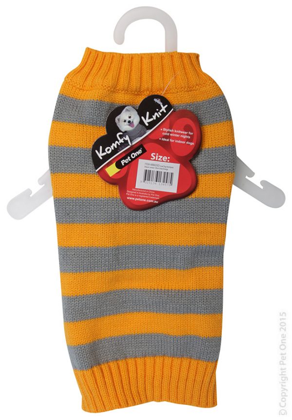 Dog Coat Komfyknit Jumper Striped 30cm Grey Orange