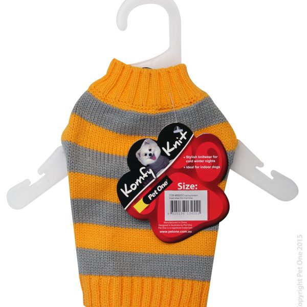 Dog Coat Komfyknit Jumper Striped 20cm Grey Orange