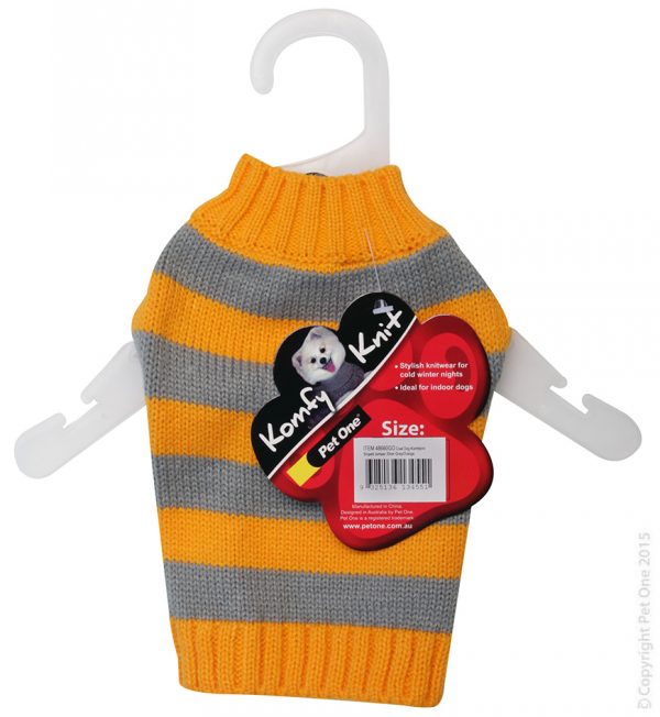 Dog Coat Komfyknit Jumper Striped 20cm Grey Orange