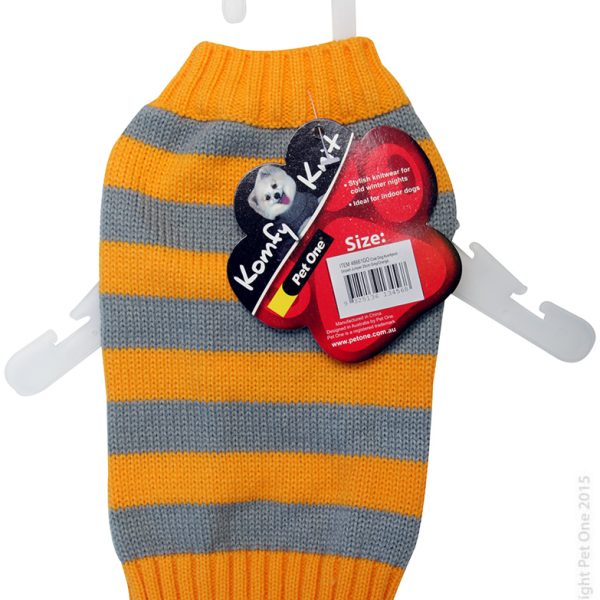 Dog Coat Komfyknit Jumper Striped 25cm Grey Orange