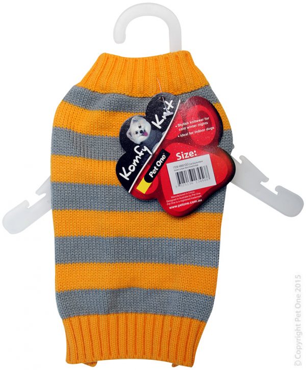 Dog Coat Komfyknit Jumper Striped 25cm Grey Orange