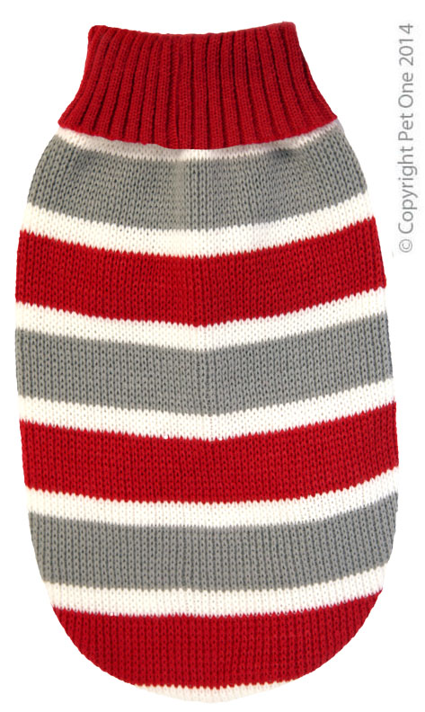 Dog Coat Komfyknit Jumper Striped 50cm Red Grey