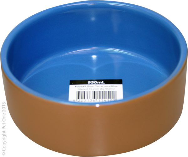 Bowl Terracotta Blue Glazed 15.2cm Dia 950ml
