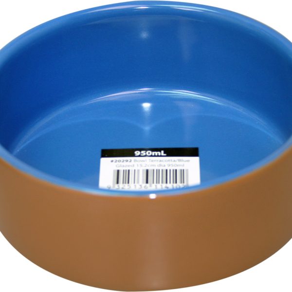 Bowl Terracotta Blue Glazed 15.2cm Dia 950ml