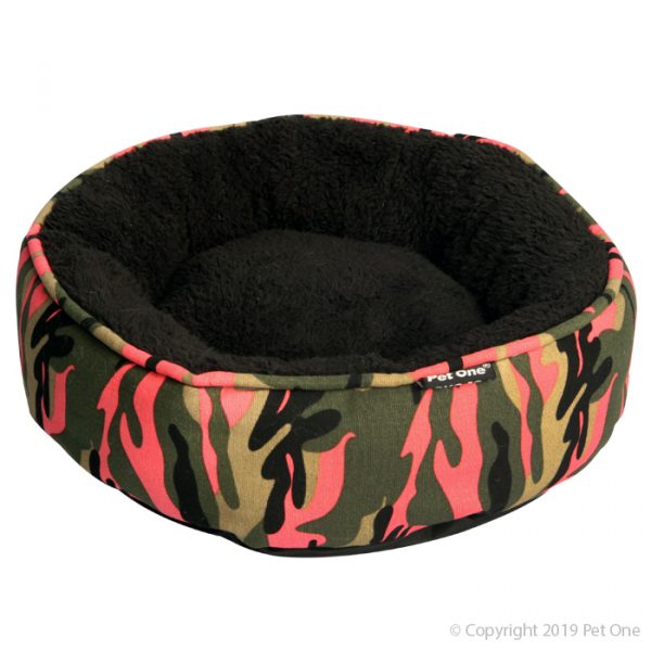Pink Camo Round Bed - 20 x 20 x 8 cm