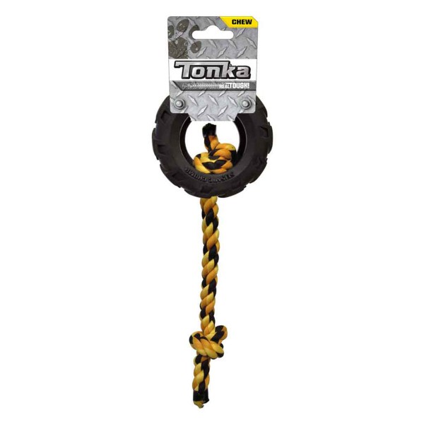 TONKA Mighty Chomp Tyre w/Rope Black/Yellow 10cm