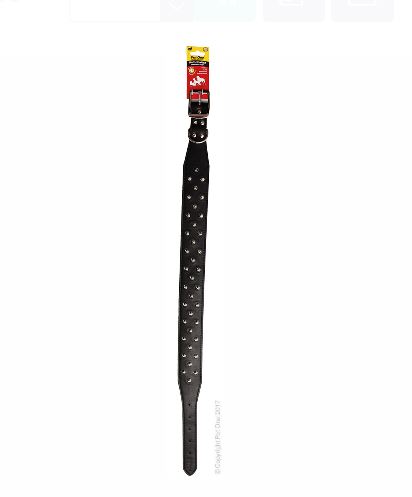 Collar Leather Three Row Studded 65cm Black